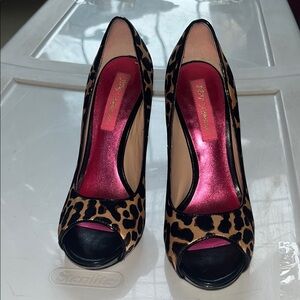 Brown and Black Heels with Peep Toe Design